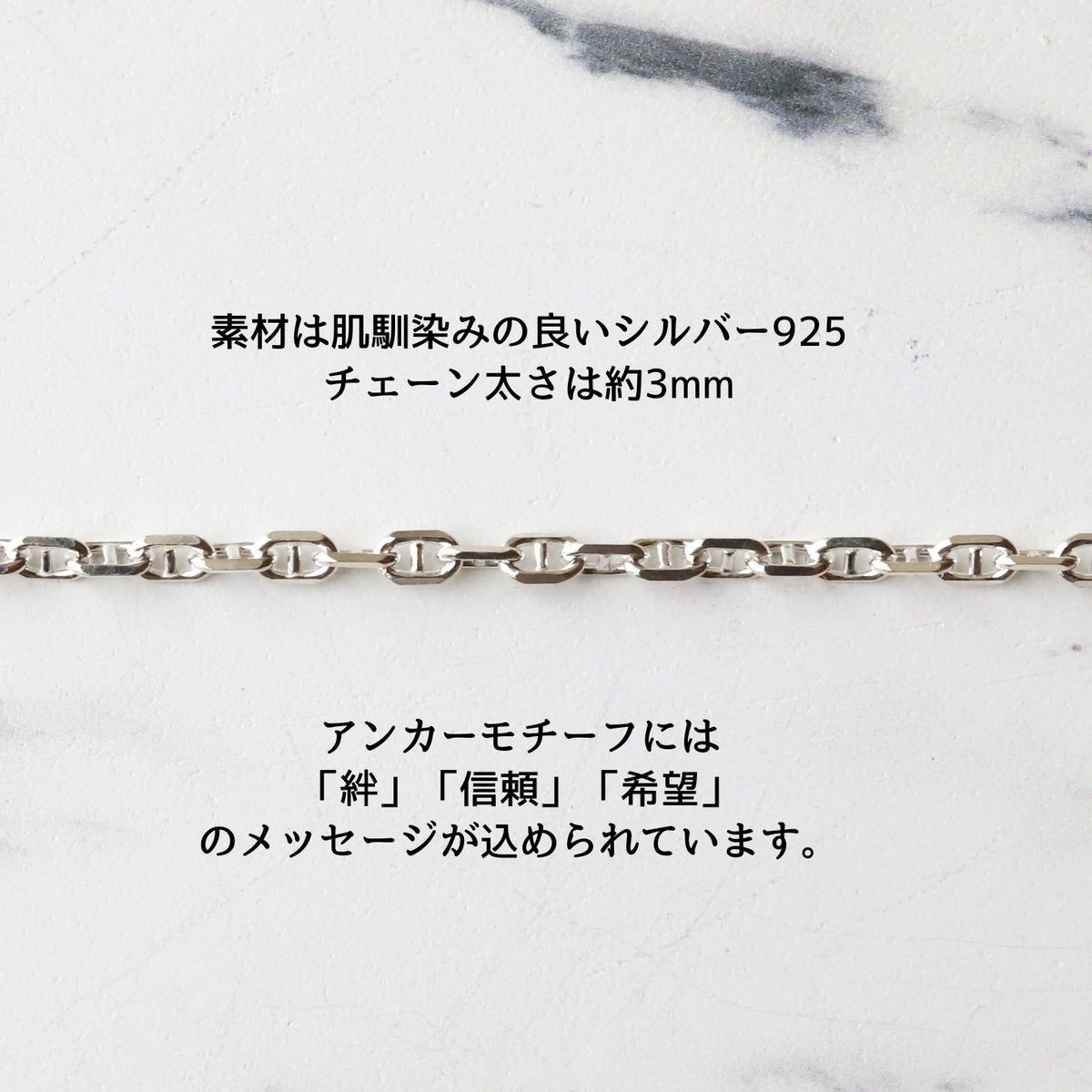 【ブランド人気No.1ブレスレット】F.H.シルバーブレスレット(アンカーチェーン 3mm): #B016-19cm