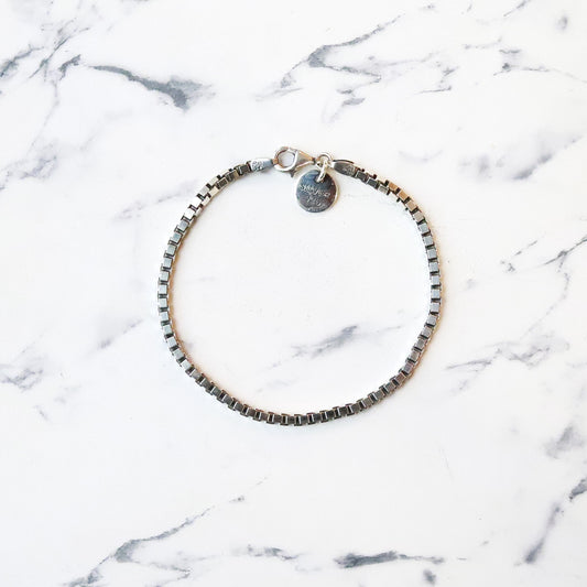 【さりげなく色気をプラス】F.H. シルバーブレスレット(BOXチェーン 3mm):#B028-19cm