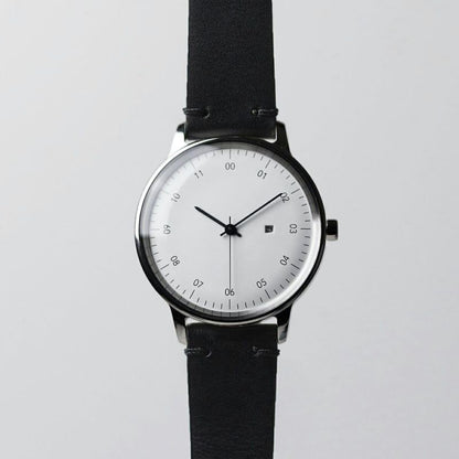 【正規取扱店】sazare : SK01 / SS SILVER MIRROR FINISH / WHITE DIAL / SILVER D BUCKLE BLACK BUTTERO LEATHER