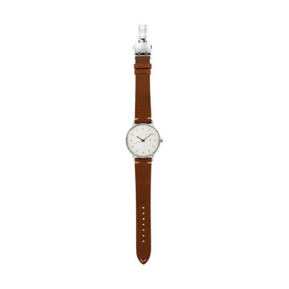 【正規取扱店】sazare : SK01 / SS SILVER MIRROR FINISH / WHITE DIAL / SILVER D BUCKLE LIGHT BROWN BUTTERO LEATHER