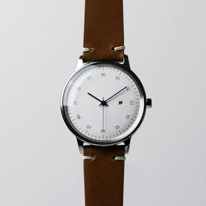 【正規取扱店】sazare : SK01 / SS SILVER MIRROR FINISH / WHITE DIAL / SILVER D BUCKLE LIGHT BROWN BUTTERO LEATHER