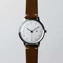 画像をギャラリービューアに読み込む, 【正規取扱店】sazare : SK01 / SS SILVER MIRROR FINISH / WHITE DIAL / SILVER D BUCKLE LIGHT BROWN BUTTERO LEATHER
