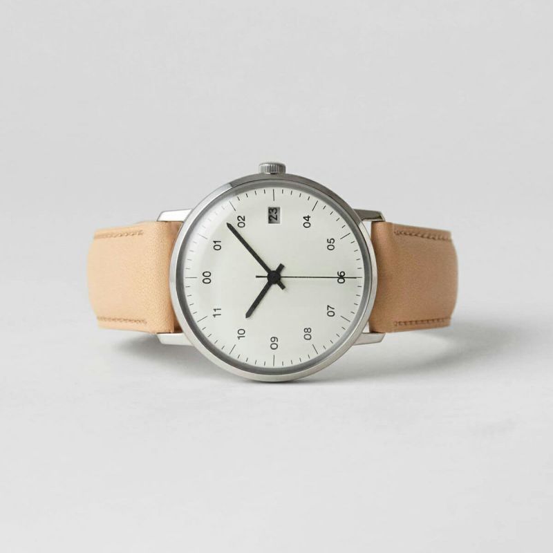 【正規取扱店】sazare : SK02 / SS SILVER MIRROR FINISH / WHITE DIAL / NUME LEATHER