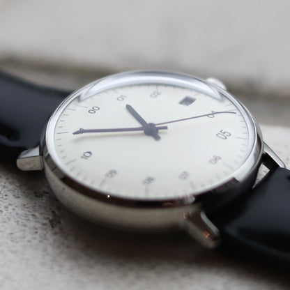 【正規取扱店】sazare : SK02 / SS SILVER MIRROR FINISH / WHITE DIAL / BLACK CORDOVAN LEATHER