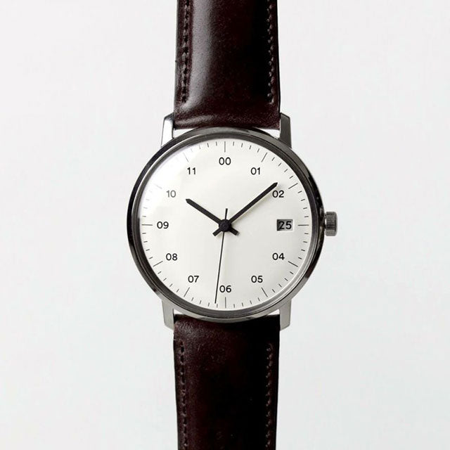 【正規取扱店】sazare : SK02 / SS SILVER MIRROR FINISH / WHITE DIAL / BROWN CORDOVAN LEATHER