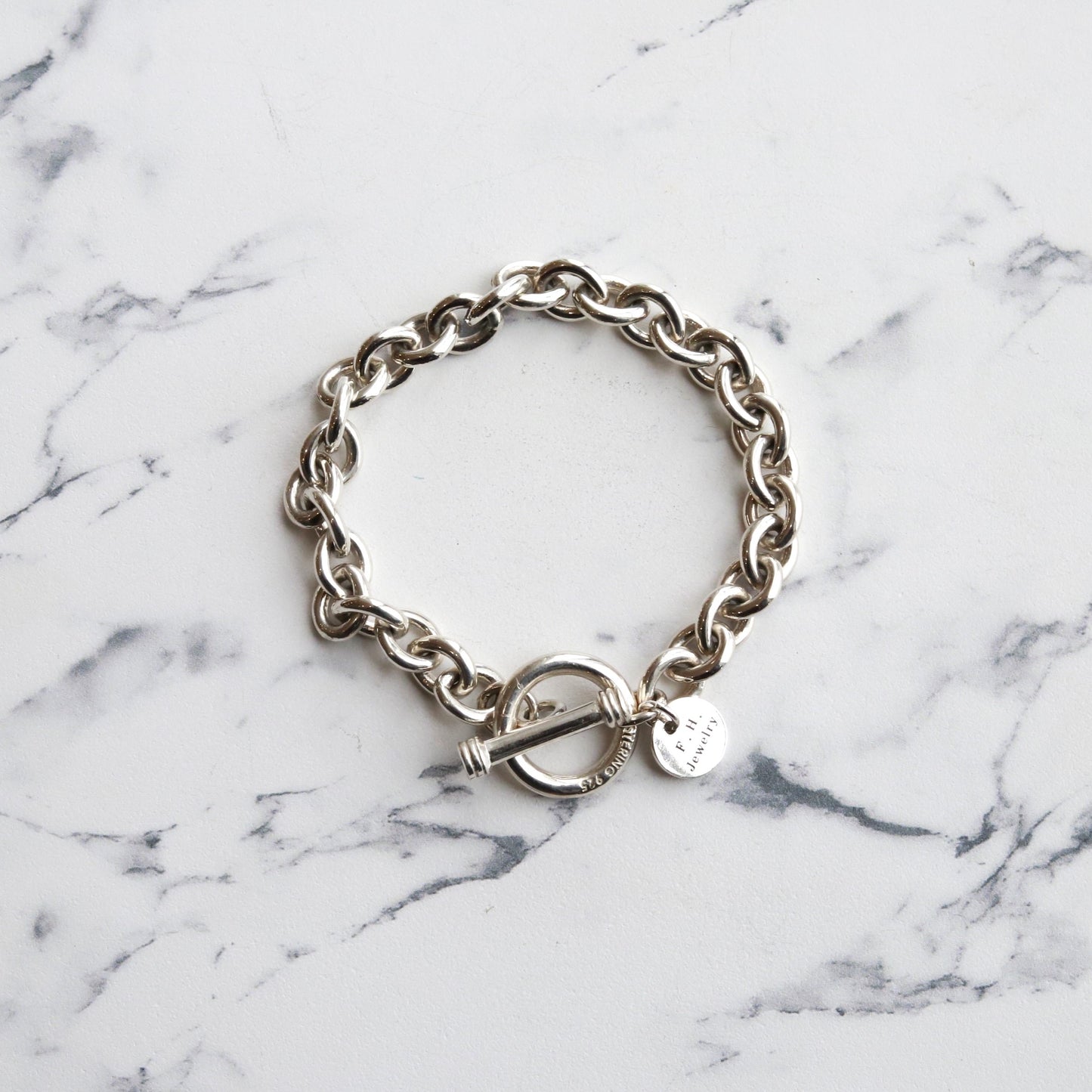 【使うほどに深まる風合い】F.H. シルバーブレスレット（サークルリンクチェーン 7mm）：#B012-19cm