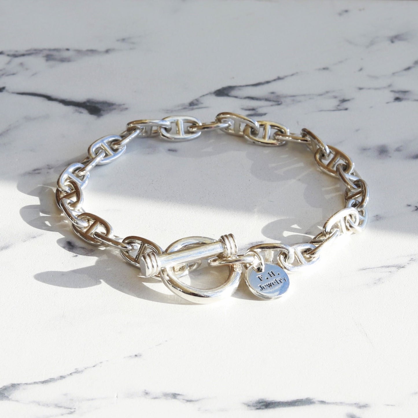 【手首回り19cm位の方に】F.H. シルバーブレスレット（アンカーチェーン 5mm）：#B029-22cm