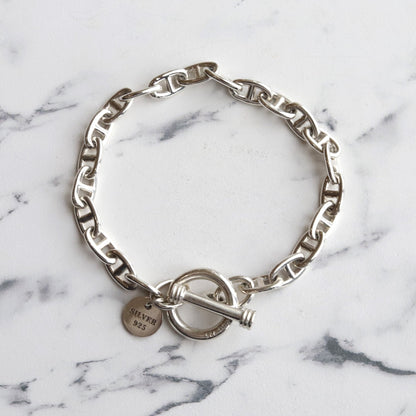 【使うほどに味が出る】F.H. シルバーブレスレット （アンカーチェーン 5mm）：#B029-19cm