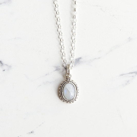 F.H. シルバーネックレス（ブルームーンストーン ペンダンド）：＃N040-BMS-50cm