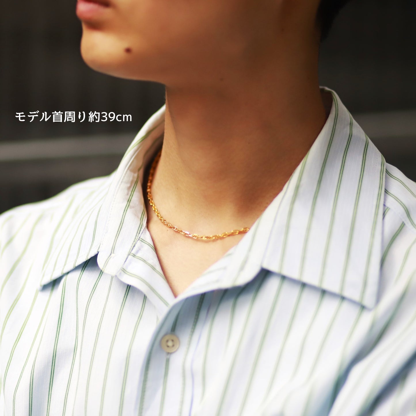 F.H. シルバーネックレス（アンカーチェーン ゴールドコーティング 3mm）：＃N018GP-45cm