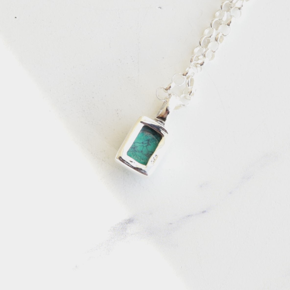 F.H. シルバーネックレス（レクタングルターコイズ ペンダント）：＃N041-TQ-50cm