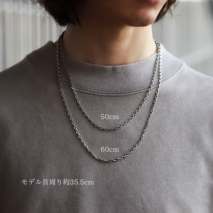 【カニカンが大きく着けやすい】F.H. シルバーネックレス（4面カットあずきチェーン 3mm）：＃N019-50cm