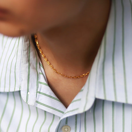 F.H. シルバーネックレス（アンカーチェーン ゴールドコーティング 3mm）：＃N018GP-45cm