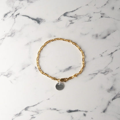 【手首回り細めの方に】F.H.シルバーブレスレット（アンカーチェーン ゴールドコーティング 3mm）：#B016GP-17cm