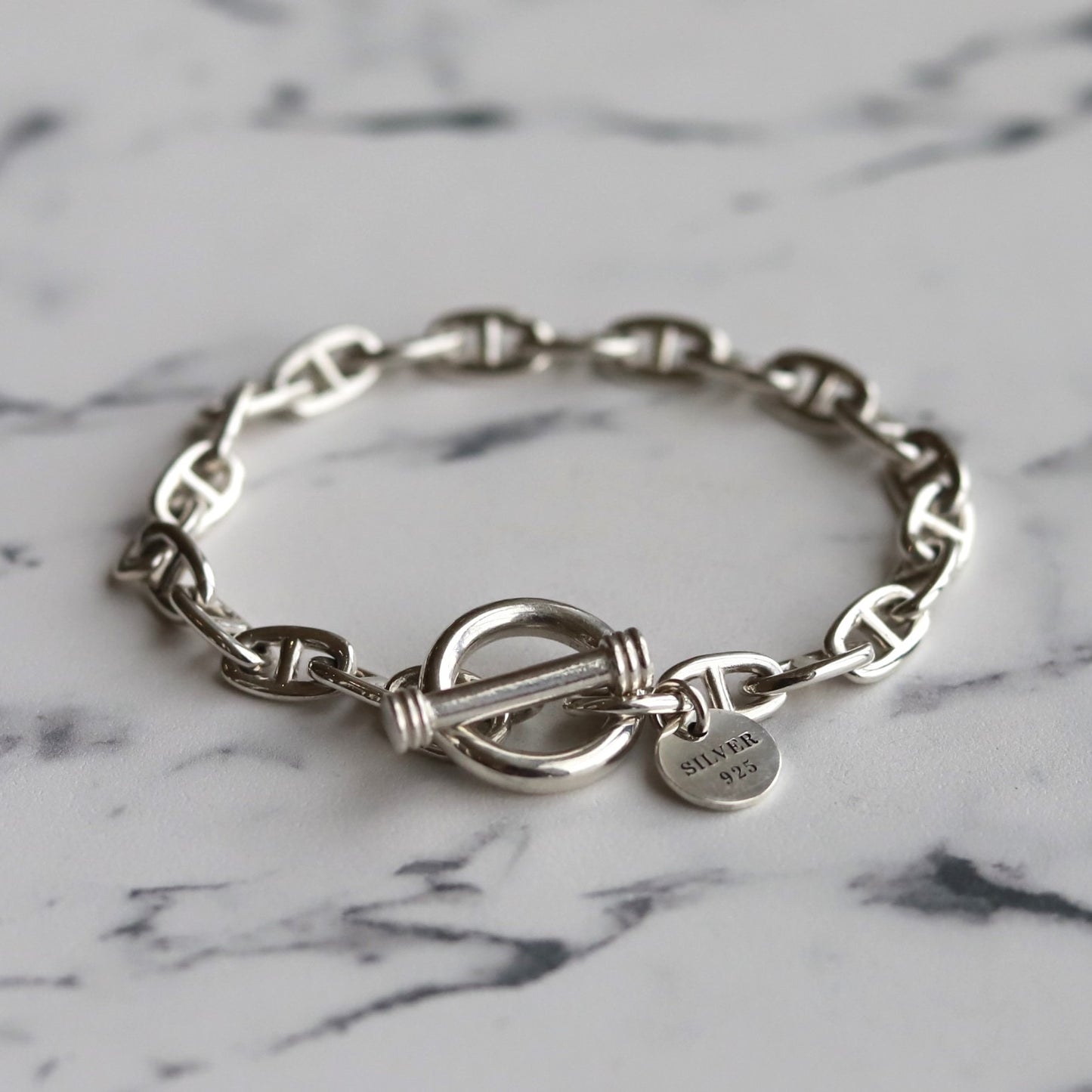 【使うほどに味が出る】F.H. シルバーブレスレット （アンカーチェーン 5mm）：#B029-19cm