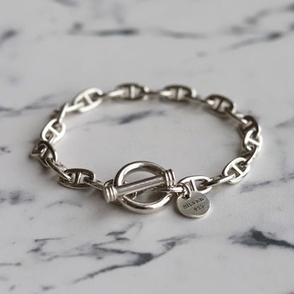 【使うほどに味が出る】F.H. シルバーブレスレット （アンカーチェーン 5mm）：#B029-19cm