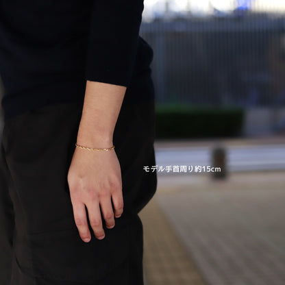 【手首回り細めの方に】F.H.シルバーブレスレット（アンカーチェーン ゴールドコーティング 3mm）：#B016GP-17cm