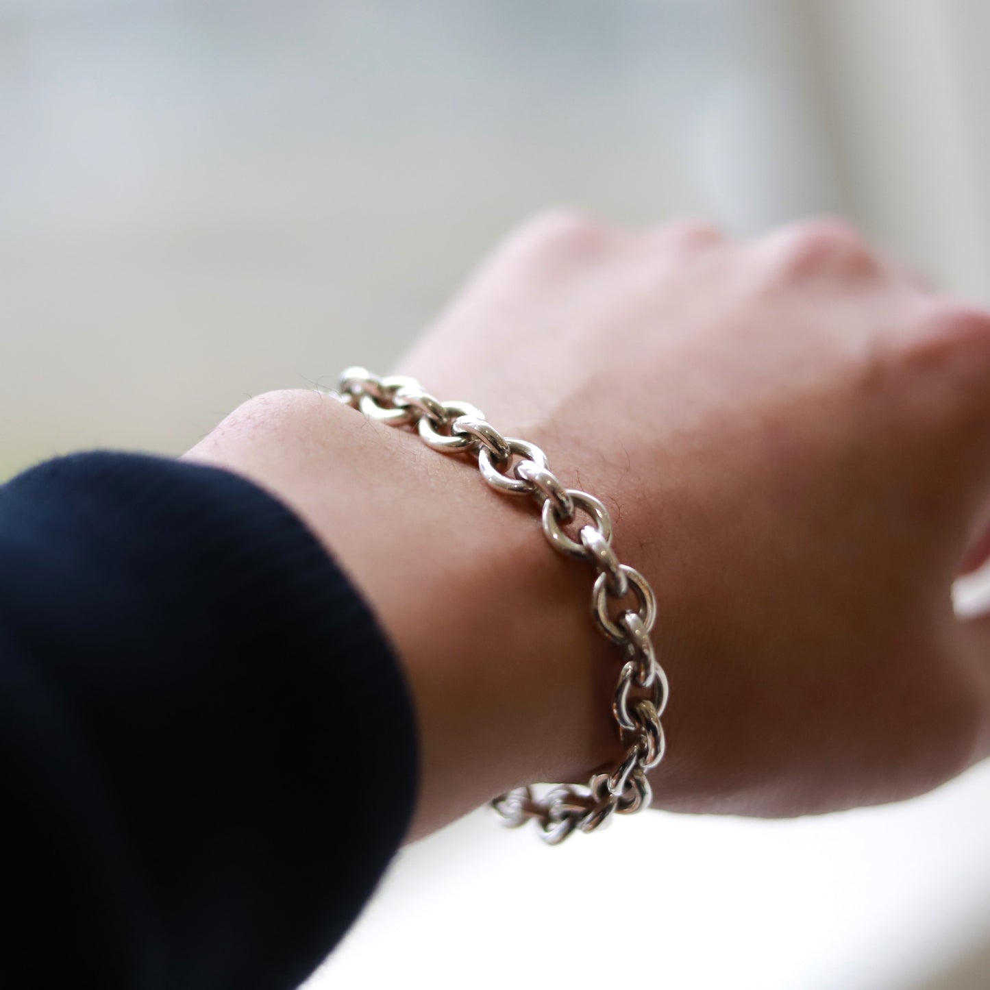 【使うほどに深まる風合い】F.H. シルバーブレスレット（サークルリンクチェーン 7mm）：#B012-19cm