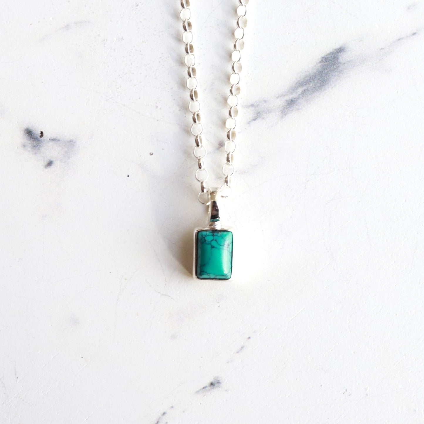 F.H. シルバーネックレス（レクタングルターコイズ ペンダント）：＃N041-TQ-50cm