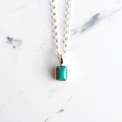 F.H. シルバーネックレス（レクタングルターコイズ ペンダント）：＃N041-TQ-50cm