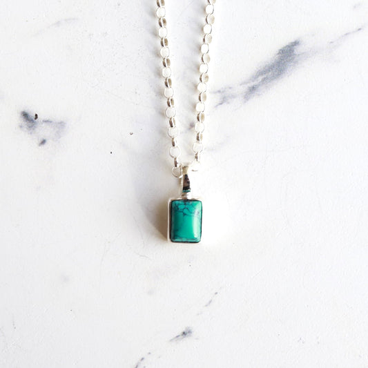 F.H. シルバーネックレス（レクタングルターコイズ ペンダント）：＃N041-TQ-50cm