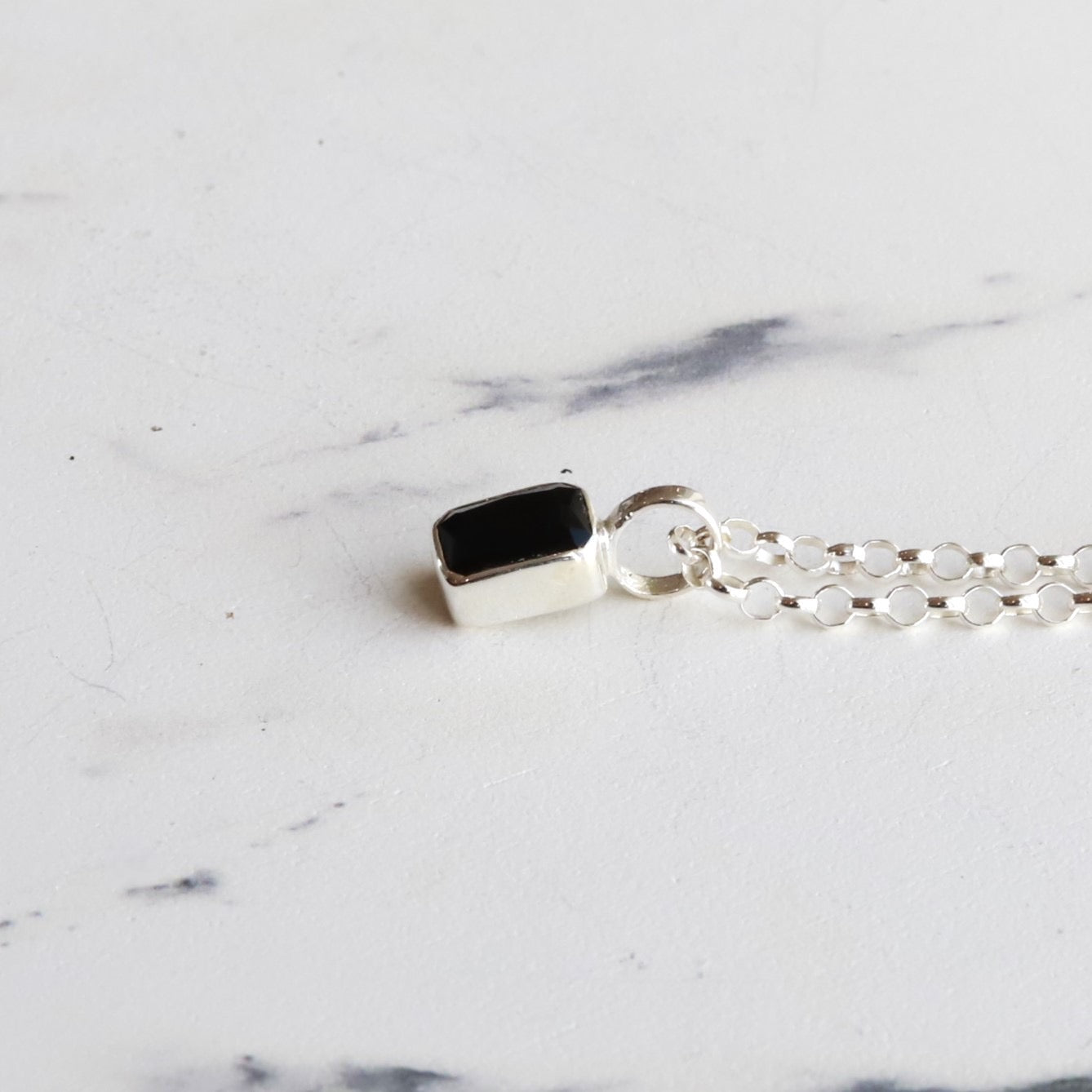 F.H. シルバーネックレス（レクタングルオニキス ペンダント）：＃N041-ONX-50cm