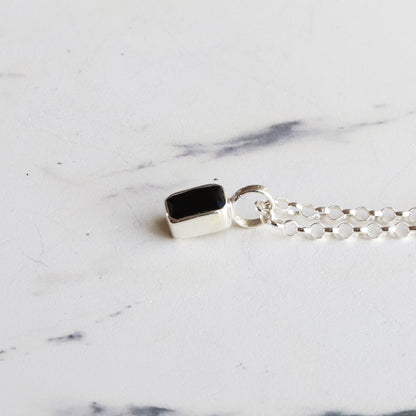 F.H. シルバーネックレス（レクタングルオニキス ペンダント）：＃N041-ONX-50cm