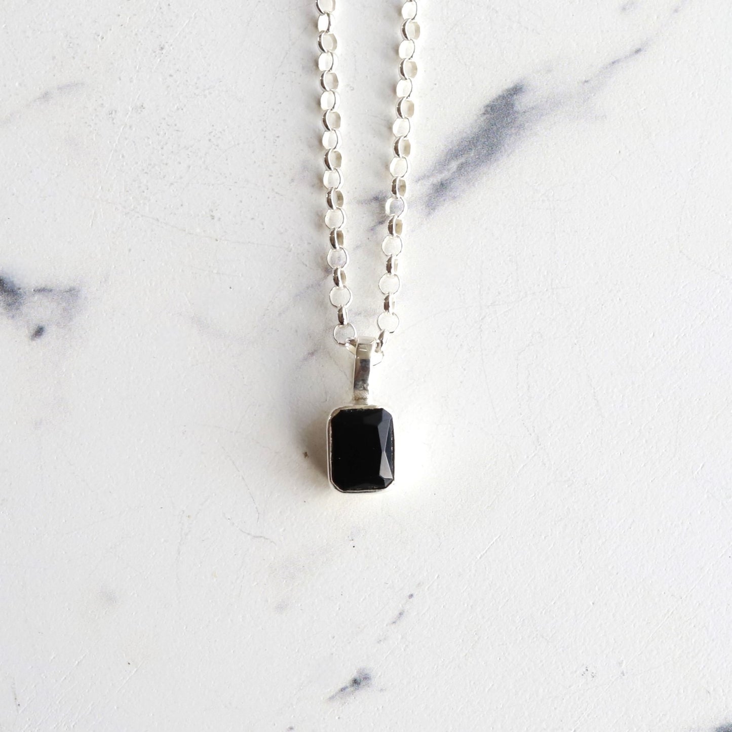 F.H. シルバーネックレス（レクタングルオニキス ペンダント）：＃N041-ONX-50cm