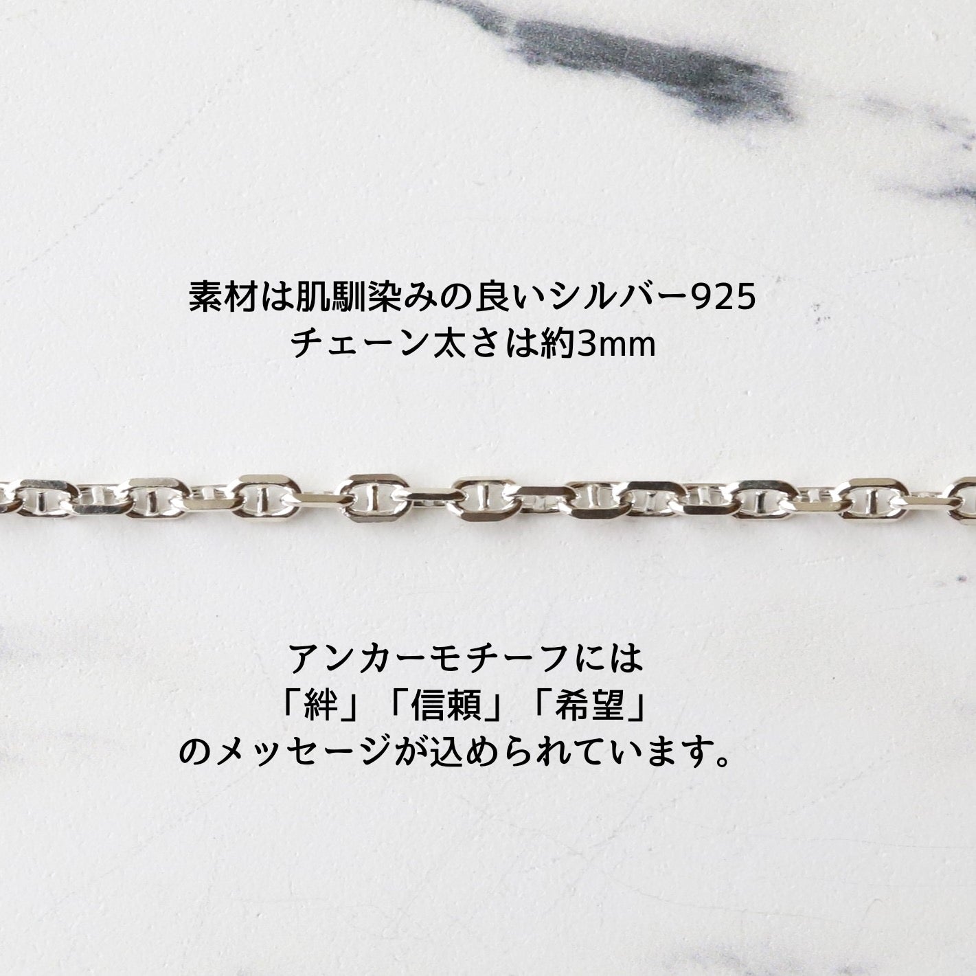 【ブランド人気No.1ブレスレット】F.H.シルバーブレスレット（アンカーチェーン 3mm）： #B016-19cm