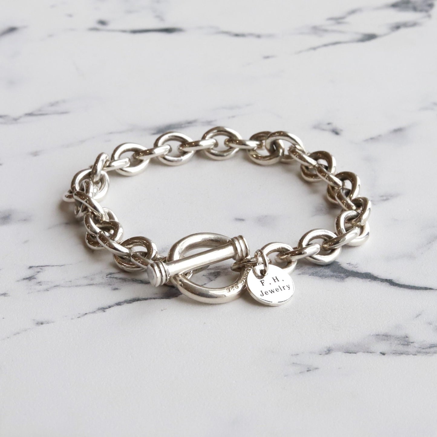 【使うほどに深まる風合い】F.H. シルバーブレスレット（サークルリンクチェーン 7mm）：#B012-19cm