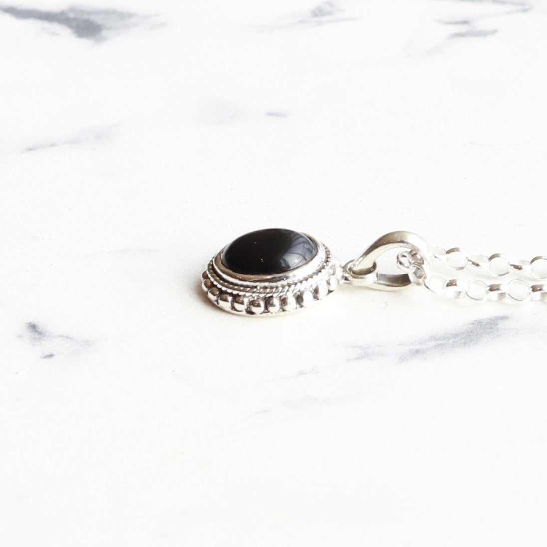 F.H. シルバーネックレス（オニキス ペンダンド）：＃N040-ONX-50cm