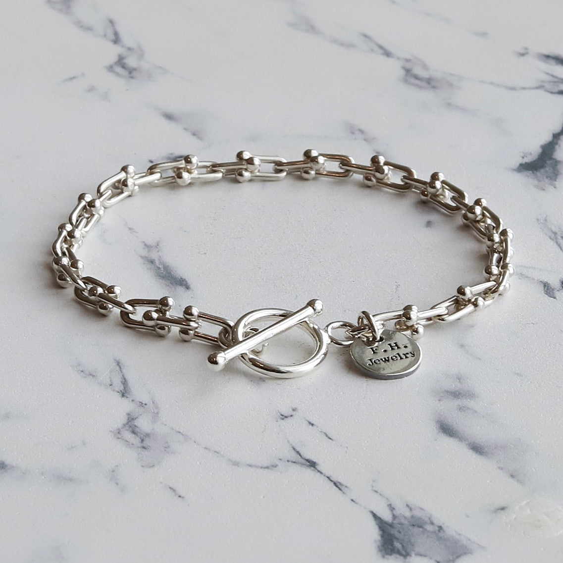 【手元に馴染むしなやかなフォルム】F.H. シルバーブレスレット（Uリンクチェーン 3mm）：#B009-19cm