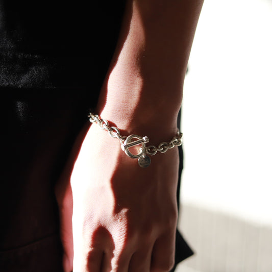 【使うほどに深まる風合い】F.H. シルバーブレスレット（サークルリンクチェーン 7mm）：#B012-19cm