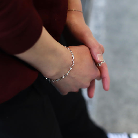 【ブランド人気No.1ブレスレット】F.H.シルバーブレスレット（アンカーチェーン 3mm）： #B016-19cm