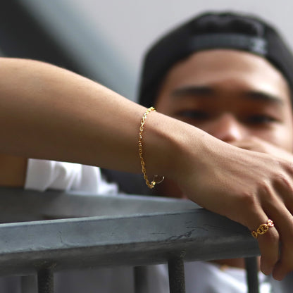 F.H.シルバーブレスレット（アンカーチェーン ゴールドコーティング 3mm）：#B016GP-19cm