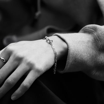 【彼の手元を上品に】F.H. シルバーブレスレット（フィガロチェーン4mm）：#B027-19cm