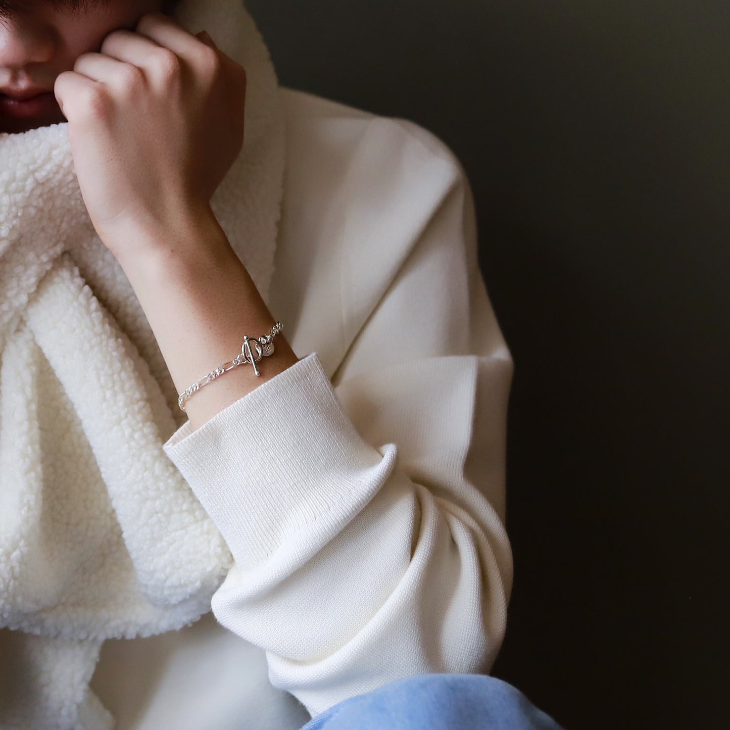 【彼の手元を上品に】F.H. シルバーブレスレット（フィガロチェーン4mm）：#B027-19cm