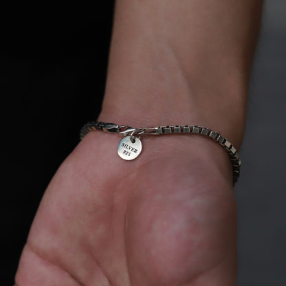 【さりげなく色気をプラス】F.H. シルバーブレスレット（BOXチェーン 3mm）：#B028-19cm