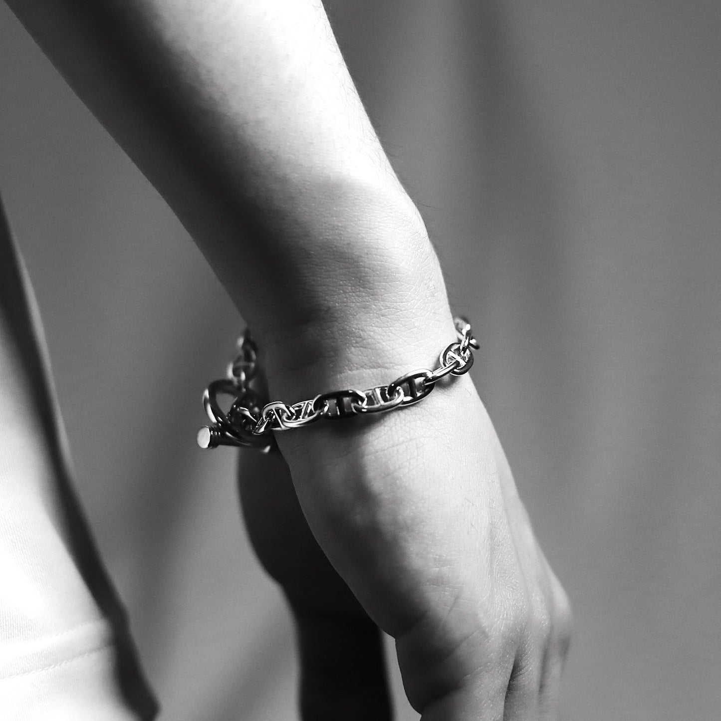 【使うほどに味が出る】F.H. シルバーブレスレット （アンカーチェーン 5mm）：#B029-19cm