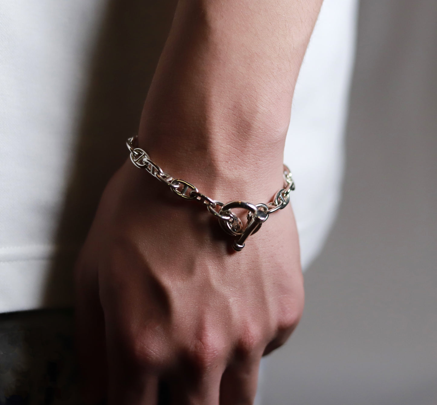 【使うほどに味が出る】F.H. シルバーブレスレット （アンカーチェーン 5mm）：#B029-19cm