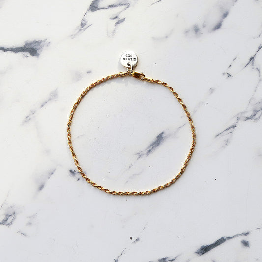 【手首回り大きい方に】F.H.  シルバーブレスレット（ロープチェーン 1.8mmゴールドコーティング）：#B038GP-21cm