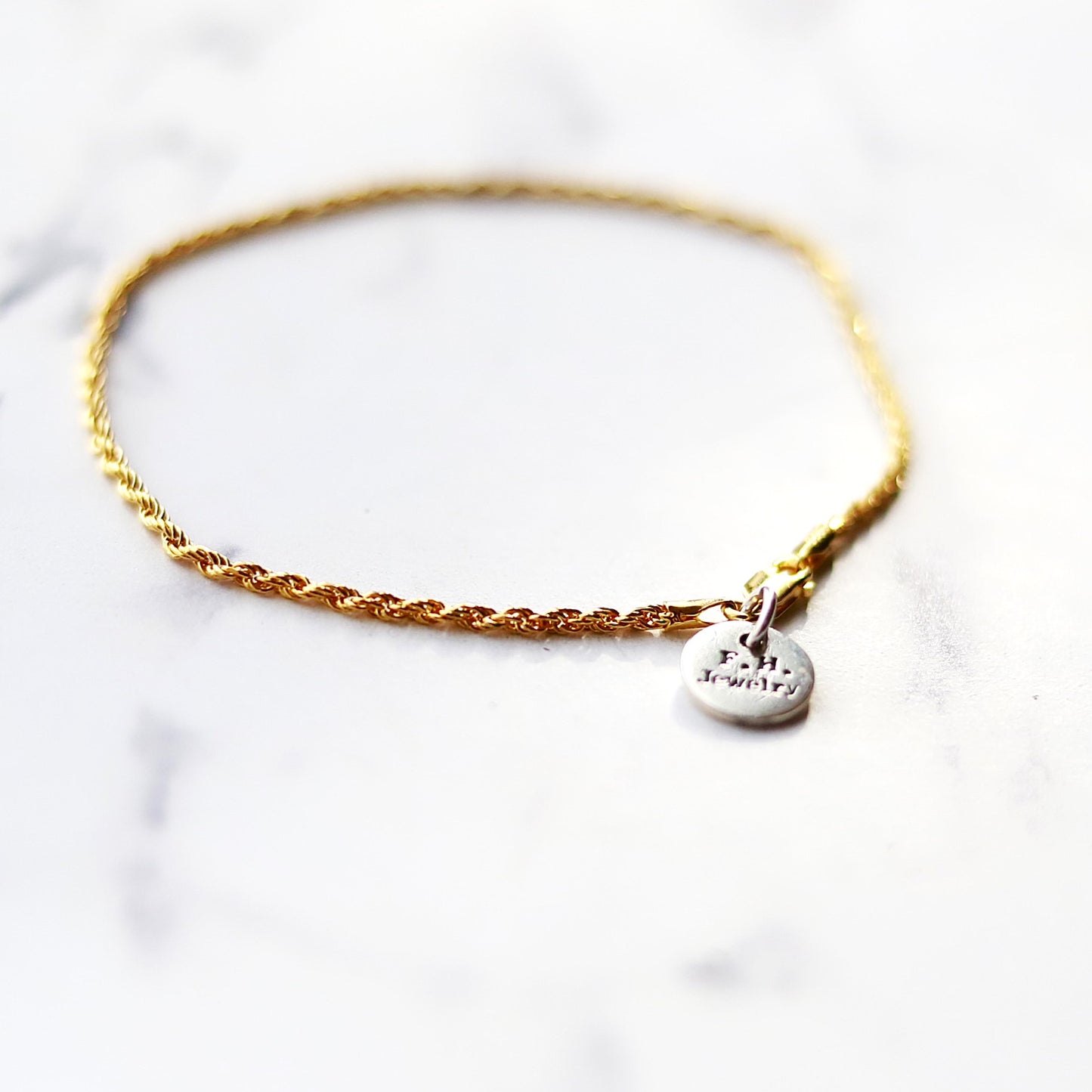 【手首回り大きい方に】F.H.  シルバーブレスレット（ロープチェーン 1.8mmゴールドコーティング）：#B038GP-21cm