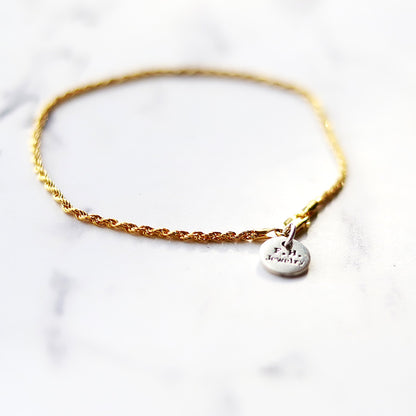 【手首回り大きい方に】F.H.  シルバーブレスレット（ロープチェーン 1.8mmゴールドコーティング）：#B038GP-21cm