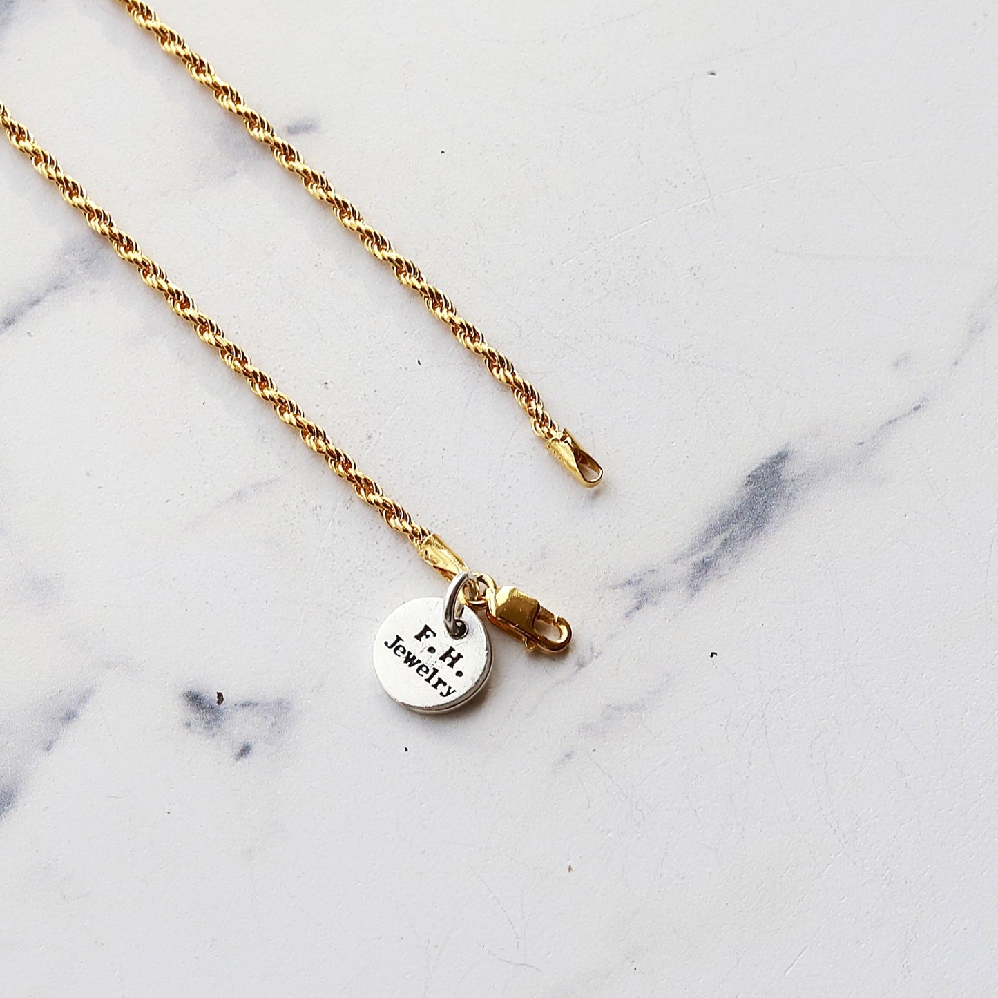 シルバーブレスレット（ロープチェーン 1.8mmゴールドコーティング）：#B038GP-19cm