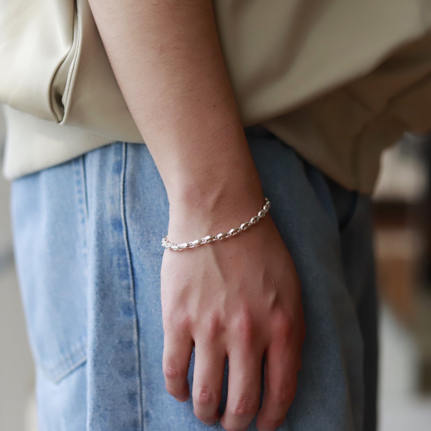 【コーデを仕上げる1本】F.H. シルバーブレスレット（オーバルアンカーチェーン）：#B036-19cm