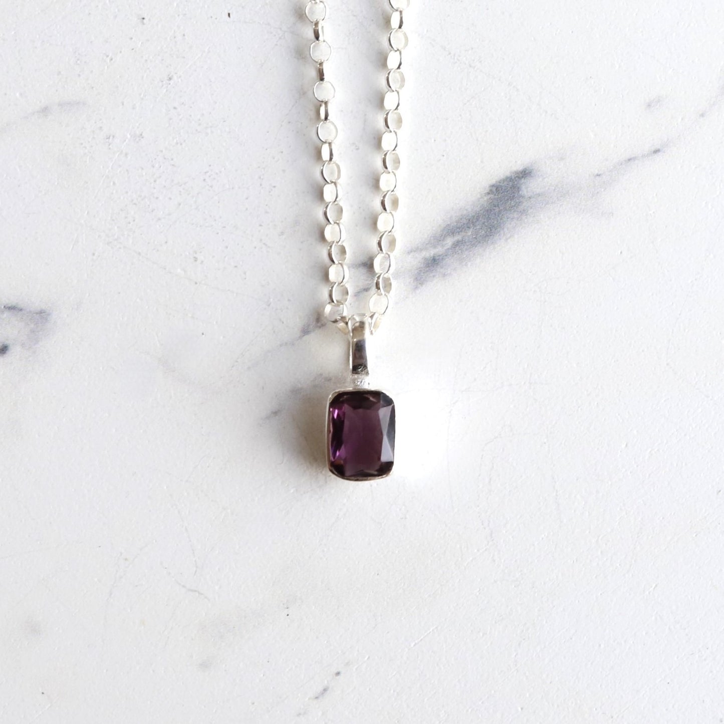 F.H. シルバーネックレス（レクタングルアメジスト ペンダント）：＃N041-AM-50cm