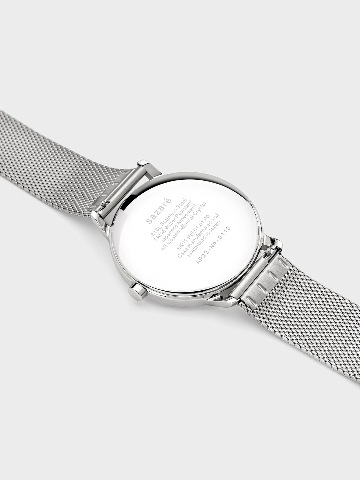 【取り寄せ商品：納期約2週間】sazare【正規取扱店】：SK01 1970 / SS SILVER MIRROR FINISH / SILVER INDEX DIAL / SILVER MESH