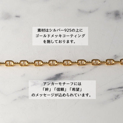 【手首回り細めの方に】F.H.シルバーブレスレット（アンカーチェーン ゴールドコーティング 3mm）：#B016GP-17cm