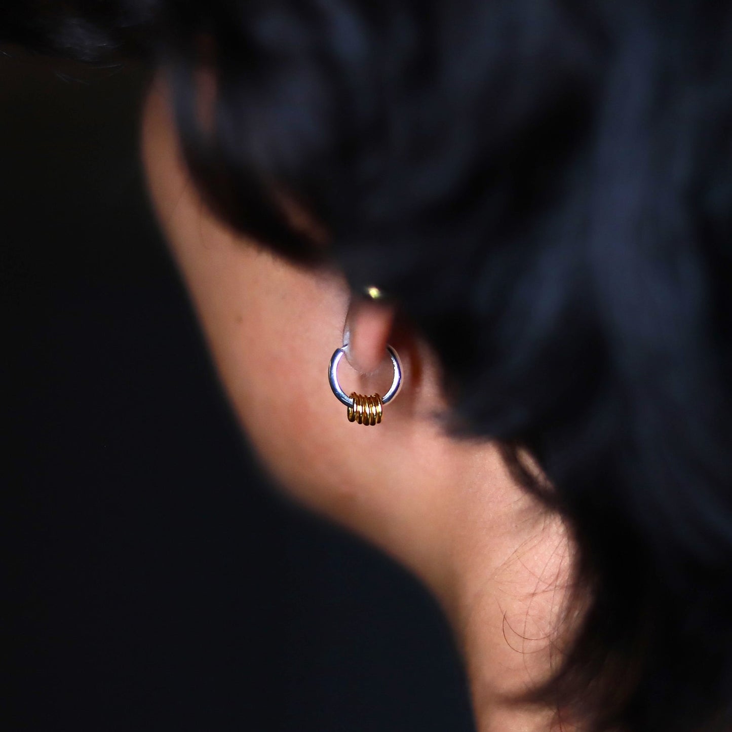 【コンビネーションカラー】F.H. シルバーピアス（12mmフープ5連GPリンク付き）：#E001SGP