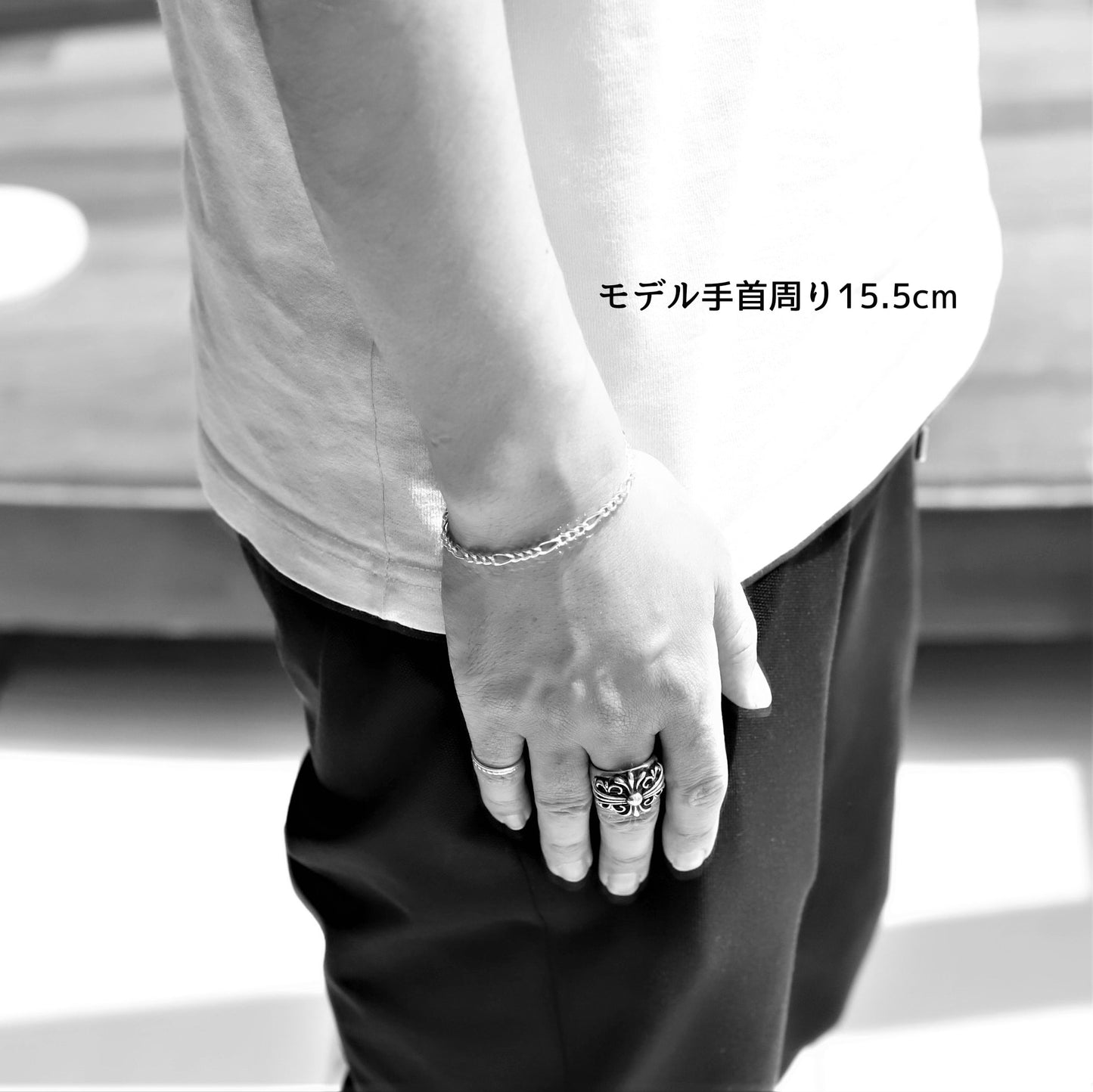 【手首周り細め（15cm位）の方に】F.H. シルバーブレスレット（フィガロチェーン4mm）：#B027-17cm